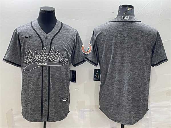 Mens Miami Dolphins Blank Gray With Patch Cool Base Stitched Baseball Jersey->miami dolphins->NFL Jersey